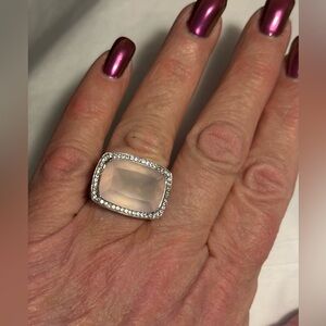 Sterling Silver, Rose Quartz & Diamond Ring Sz 7